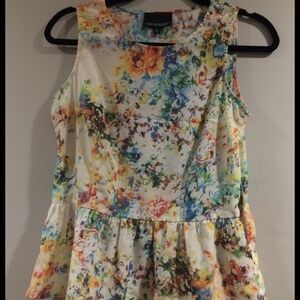 Cynthia Rowley White Multicolor Floral Peplum Tank